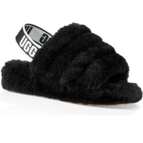 Ugg Sling Back Slippers Fuzzy Black - Picture 1 of 6
